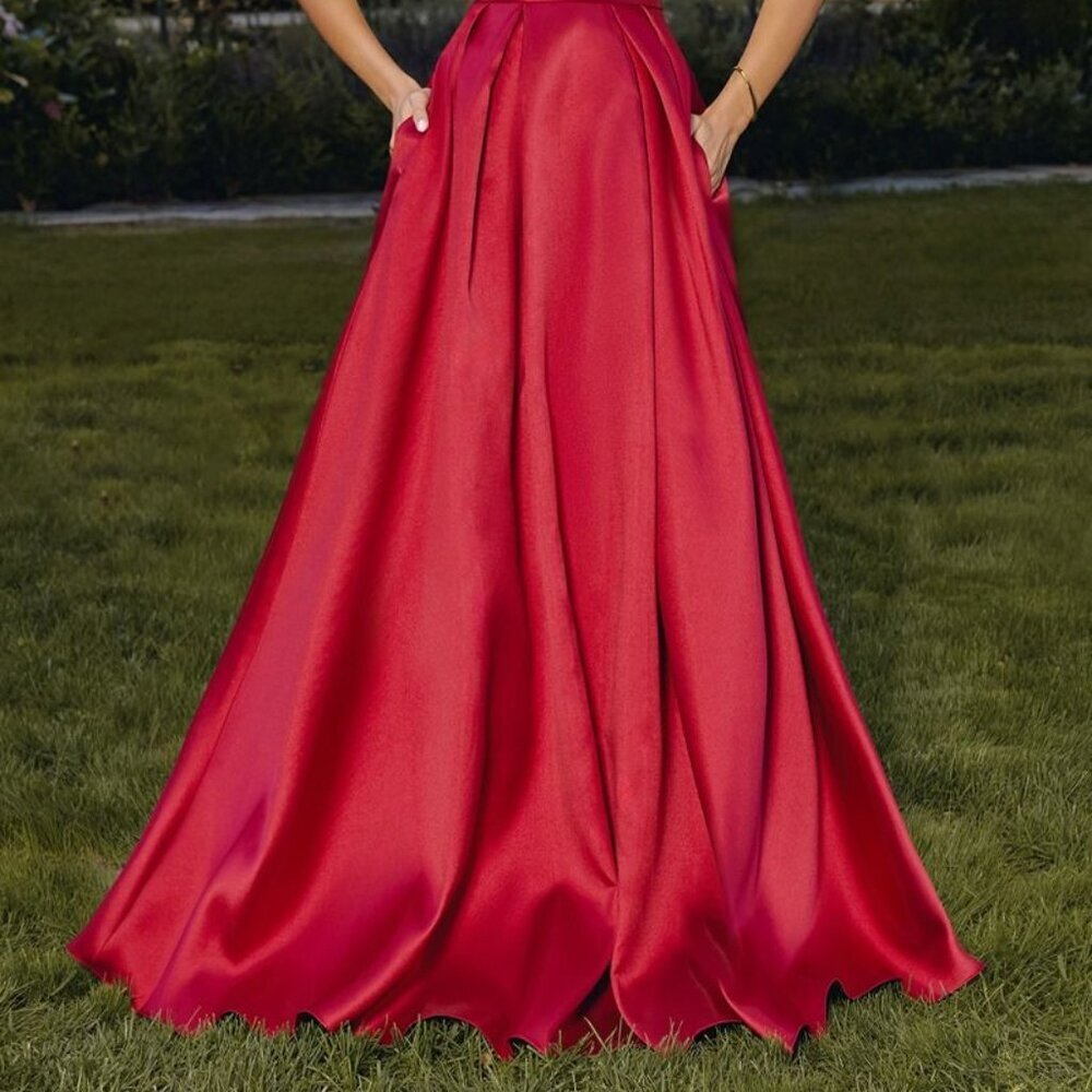 New Burgundy Mikado Sleeveless Dress w/ Pleated Skirt & Side Pockets CD T814 - Picture 9 of 9